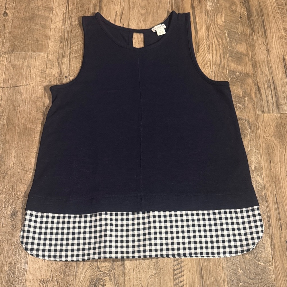 J. Crew Navy Sleeveless Top w/Gingham Detailed Bottom - Size M